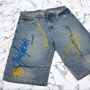 Men's Miskeen Mid Blue Hand Painted Denim Short